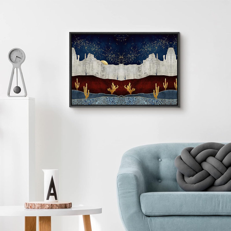 Gray Desert Canyon with Golden Cacti, reproduction d'art sur toile, H 24 po x l 36 po x P 1,5 po, Noir