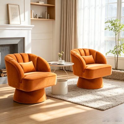 Fauteuil demi-tonneau pivotant de style Mid-Century 360 ° en velours | Fauteuil d'appoint rembourré avec accoudoirs pour le salon, la chambre à coucher et les petits espaces