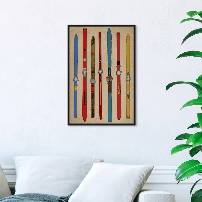 « Sports and Teams Vintage Skis II » - reproduction d'art graphique sur toile, H 36 po x l 24 po, Impression encadrée, Noir