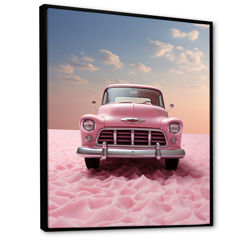 Romantisme, photo de camion rose sur toile, H 32 po x l 24 po x P 1 po, Cadre flottant noir