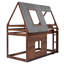 Lit superposé simple en bois avec forme de maison - Chêne et gris fumé, toit, 2 fenêtres stables pour la chambre à coucher