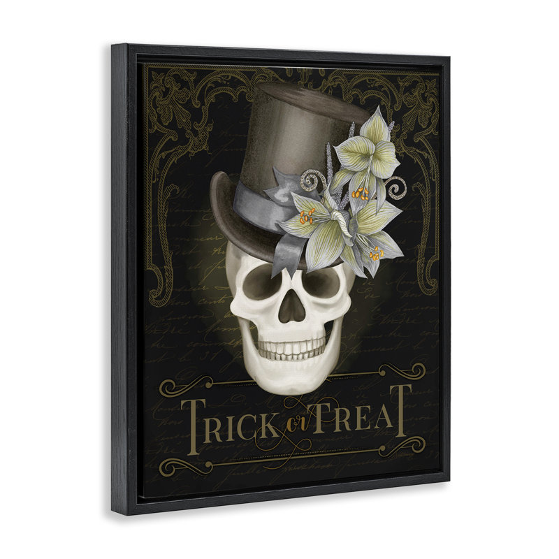Cadre flottant Trick Or Traite Skeleton Skull, design par Nicole Tamarin, H 31 po x l 25 po, Cadre flottant noir de jais