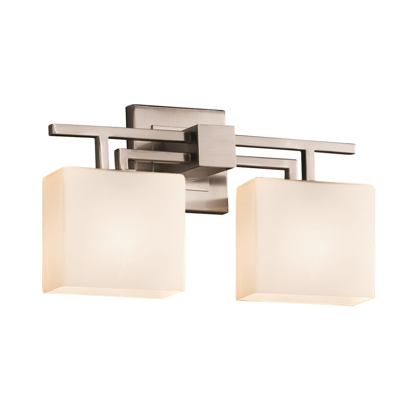 Barre d'éclairage de salle de bain 2 lumières Casson, Nickel brossé, Opale
