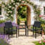 3 Pieces Garden Bistro Set for 2, Outdoor Bistro Table and Chairs with Metal Frame, Plastic Patio Furniture Set