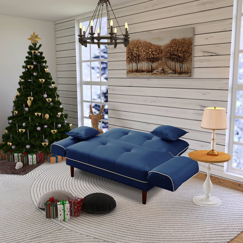 Twin 56.5'' Velvet Futon And Mattress, Navy Blue