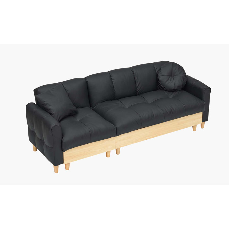 Technology cloth three-seat sofa lift sofa bed with locker, Black Faux Leather, 3, 32.5" H x 84.65" W x 41.73" D