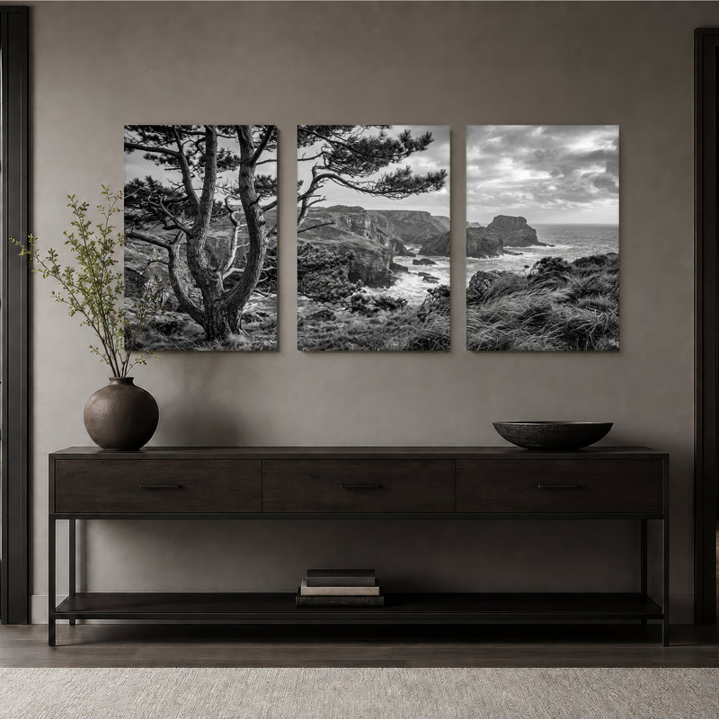 Ensemble de 3 toiles noires et blanches, H 30 po x l 20 po x 3 pièces
