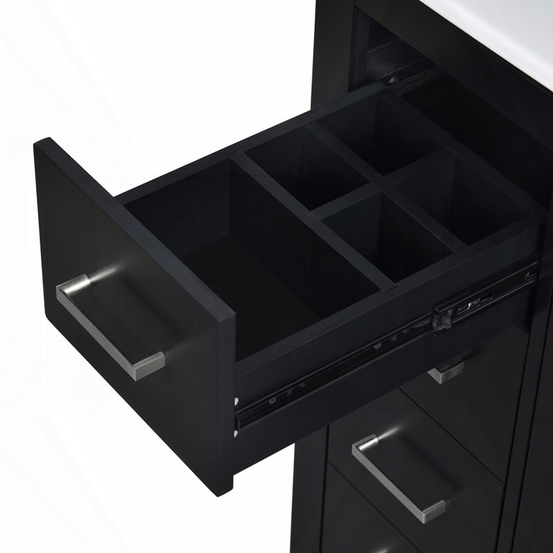 Meuble-lavabo 36 po avec lavabo en céramique, 30", Noir, Argent argent