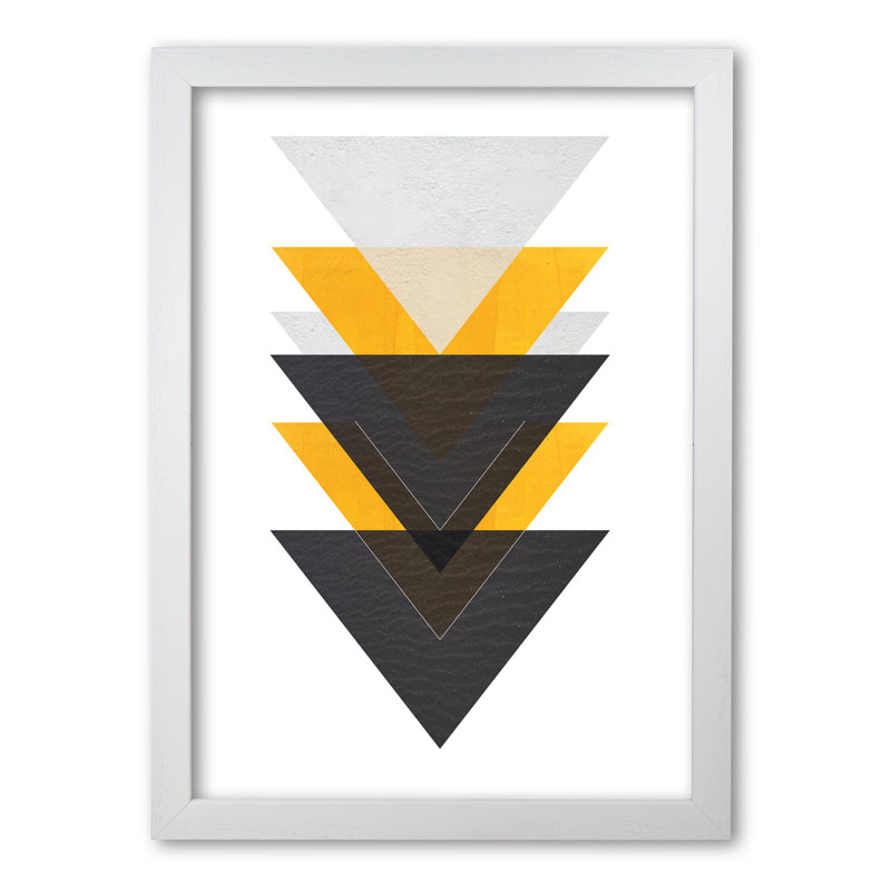 Yellow & Black Abstract Triangles – Modern Geometric Wall Art Print On 230gsm Paper, 85 X 60 Cm, Black Grain Frame - Print