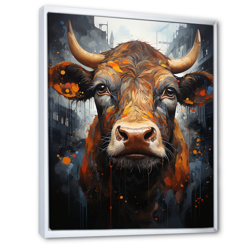 Portrait de vache liquide sur toile, Cadre flottant blanc, 44" H x 34" W