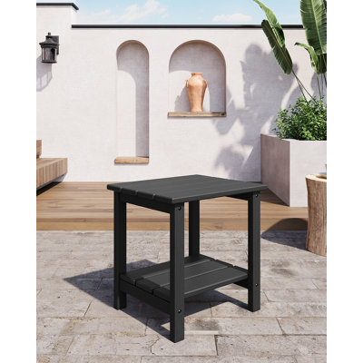 2 Pack 18 Inch HDPE Outdoor Adirondack Side Table - 2-Tier Weather Resistant Patio End Table - All-Weather Square Accent Table for Deck, Porch, Poolside & Backyard - White
