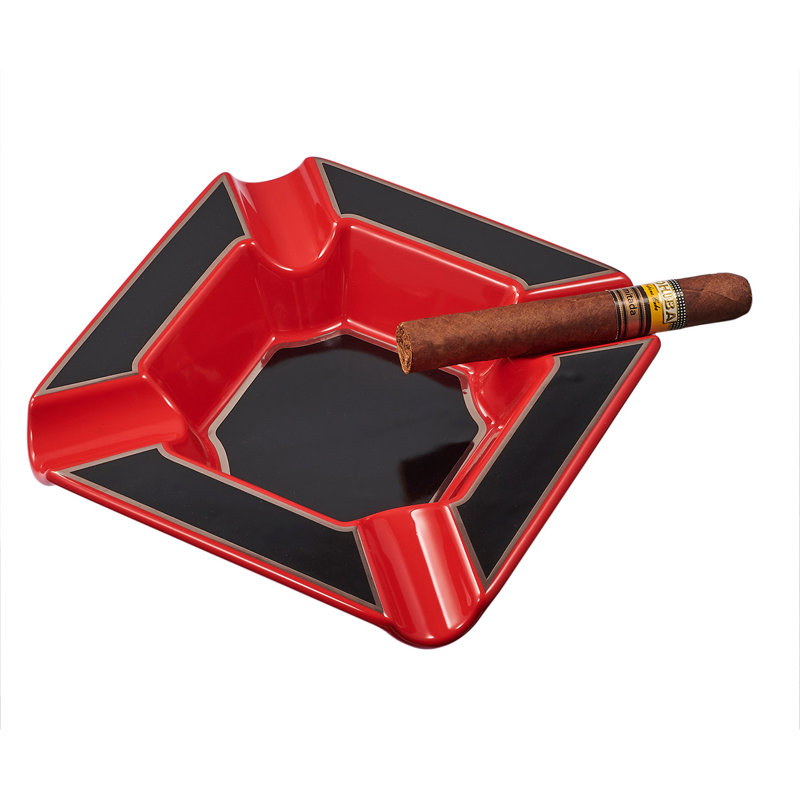 Grand cendrier Visol Festus - fini noir mat et rouge, 4 repose-cigares, bassin profond (8,8 po x 8,8 po x 1,7 po)