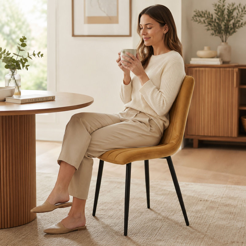 Upholstered Dining Chair, 4, Brown, Black
