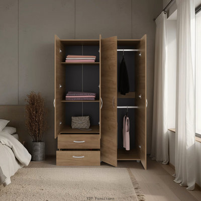 Armoire 2 portes en chêne naturel avec tablette et tiroirs