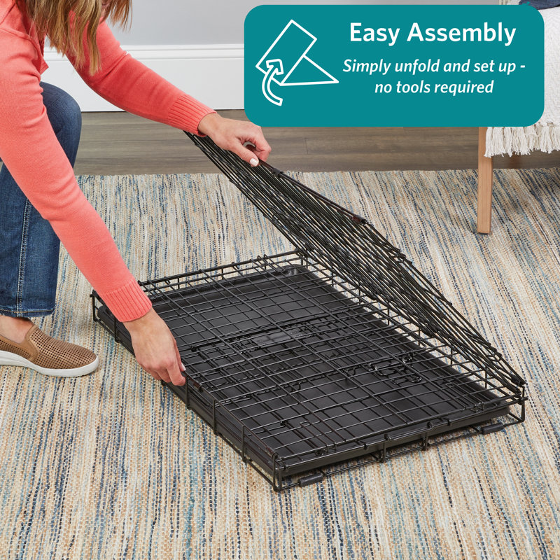 Black Double Door Folding Metal Dog Crate, 36"
