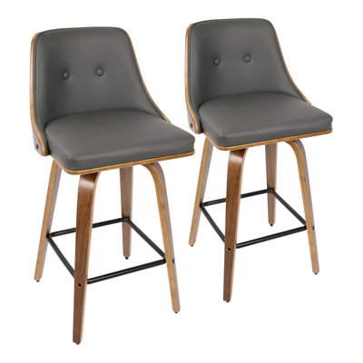 Ensemble de 2 tabourets de comptoir Gianna Mid-Century modernes en noyer avec similicuir gris par Lumisource