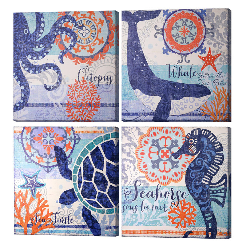 Ensemble de 4 reproductions d'art sur toile Rosecliff Heights North Shore - 20 po x 20 po, H 16 po x l 16 po