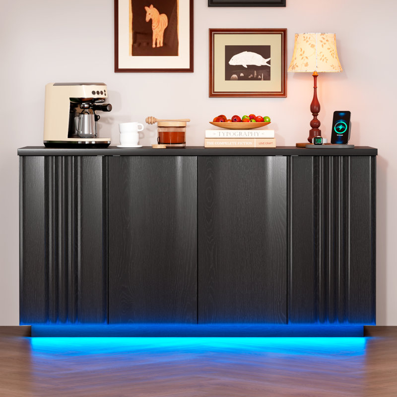 Buffet avec rangement et 2 tablettes réglables, Noir