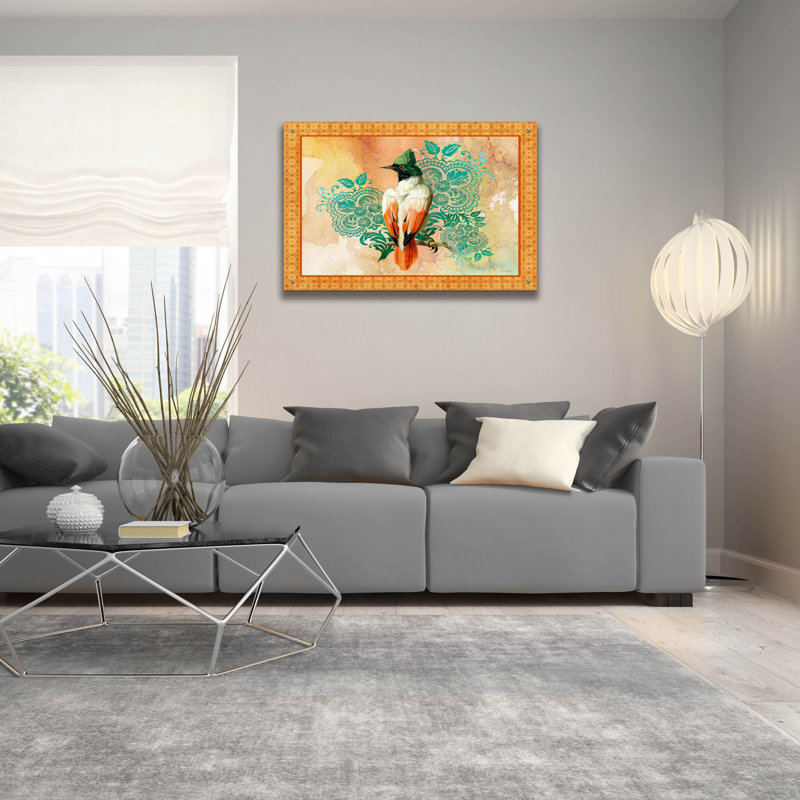 «Exotic Birds C» par Jean Plout, art mural en verre acrylique, 36 po x 24 po, 36 po x 24 po