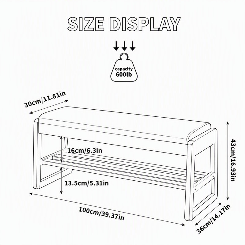 Banc de rangement à chaussures en bois de 100 cm avec couvercle relevable dissimulé
