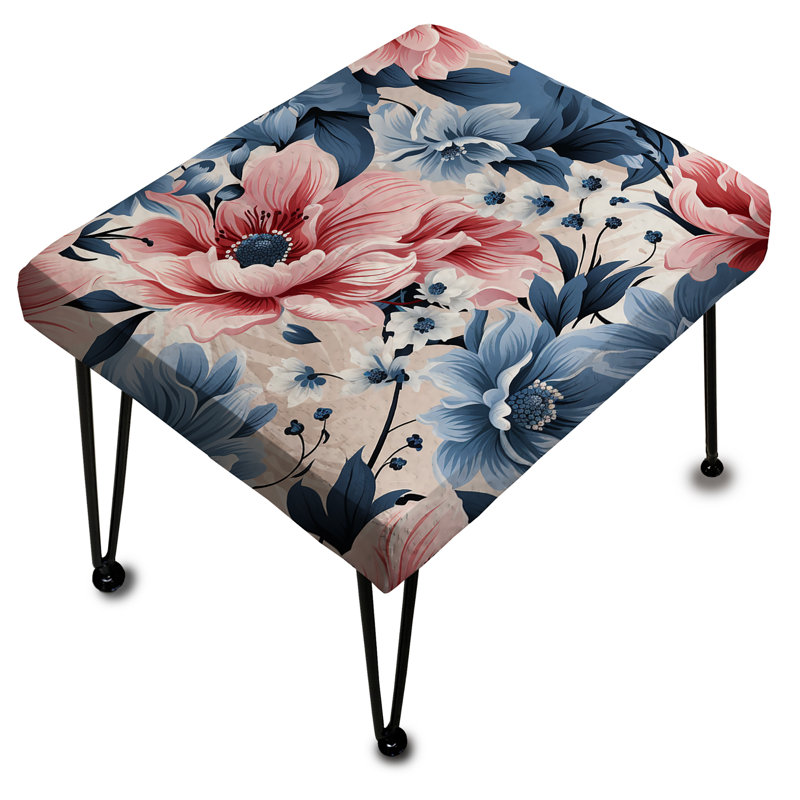 Motif floral rose et bleu à motif vichy - repose-pieds rectangulaire floral
