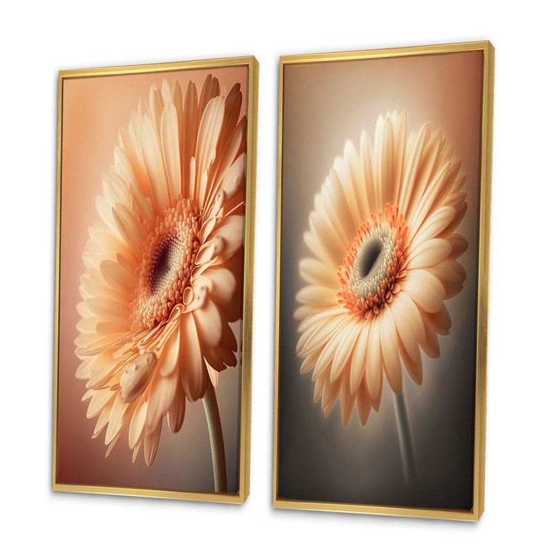 «Orange Gerbera Flower», 2 pièces sur toile, Encadrement doré, H 20 po x l 24 po