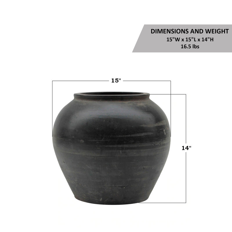 Black Indoor / Outdoor Earthenware, 14" H x 15" W x 15" D