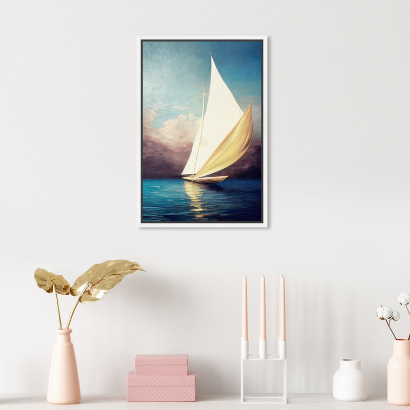 Voile dorée - Impression sur toile, H 16 po x l 11 po x P 1,8 po, Toile avec cadre flottant blanc