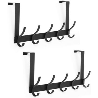 Crochets pour suspendre au-dessus de la porte, crochets de porte pour suspendre, porte-serviettes au-dessus de la porte pour la salle de bain avec 10 patères, accessoires de salle de bain pour portemanteau (paquet de 2, noir)