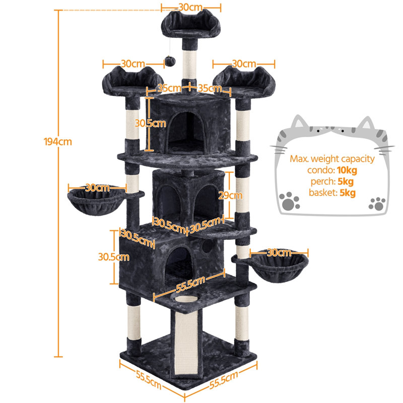 192cm H Cat Tree, Black
