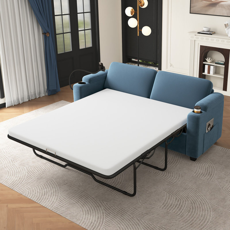 Canapé-lit 72,8 po avec matelas double, Bleu marine 
