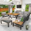 Outdoor Sofa Set With X-shaped Metal Frame, 8 Cm Cushions & Plastic Wood Armrests