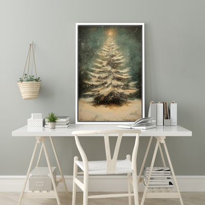 Reproduction d'art sur toile rétro, pin vert de Noël, neige, hiver, vacances