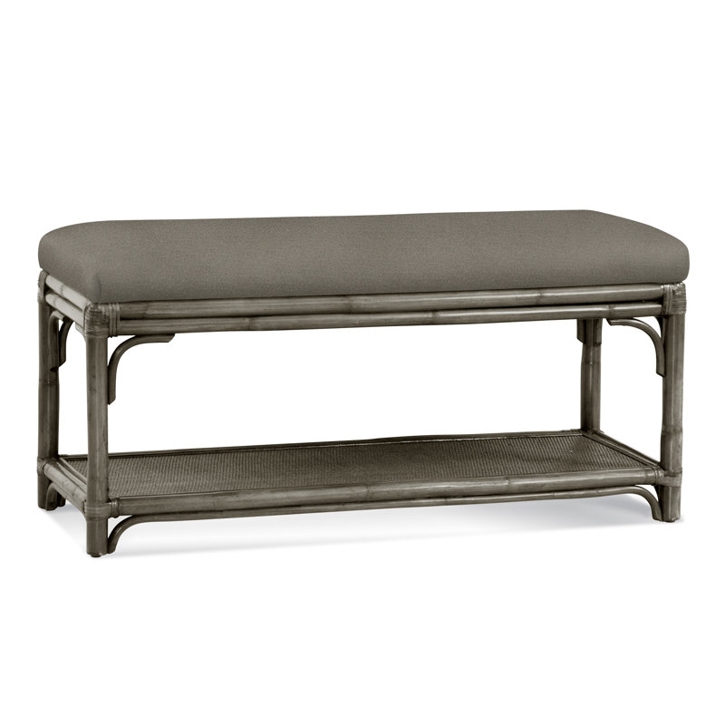 Summer Retreat Wicker Shelf Storage Bench, Stone Hearth, Ivory Crypton Performance; 0886-91