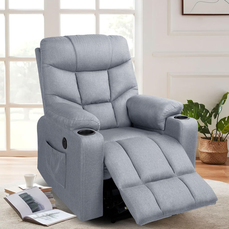 Upholstered Heated Massage Chair, Gray 100% Polyester