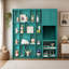 Twin Rotating Wall Murphy Bed with Bookshelf, Top Cabinet, Extendable Desk and Side Storage, Teal
