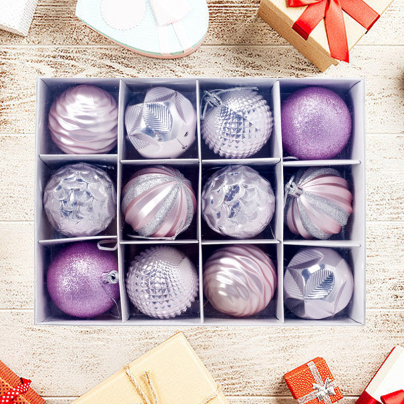 Ensemble de 12 boules de Noël, Rose / argent