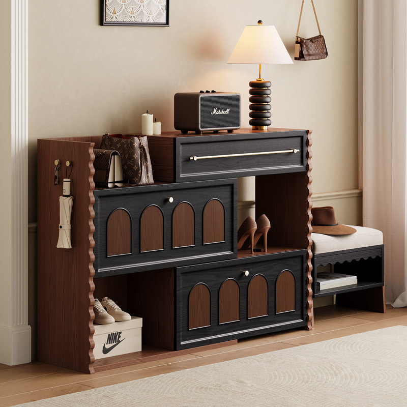 Armoire à chaussures extensible 33,07 po brun-noir - Rangement de vestibule à largeur réglable, conception peu encombrante