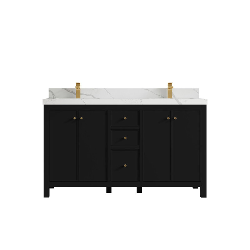 Meuble-lavabo double 60 po avec plateau en quartz Bronya