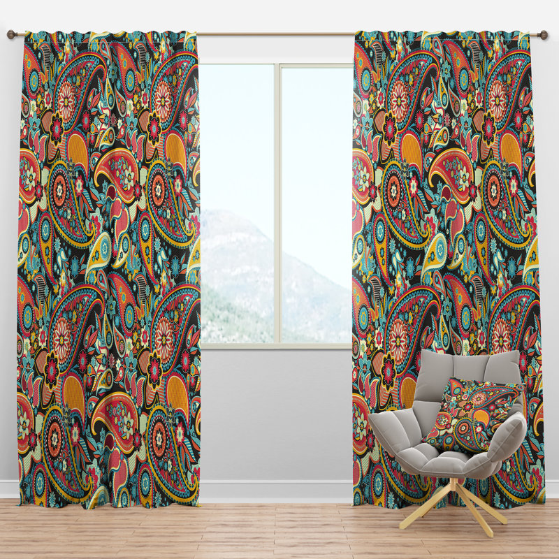 Panneau de rideau simple semi-diaphane avec passe-tringle Asian Paisley, l 52 po x L 90 po
