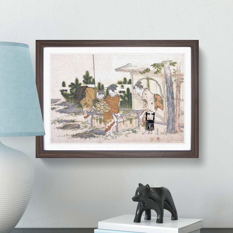 Three Women by Katsushika Hokusai - Picture Frame Painting Print, 27cm H x 36cm W x 2cm D, Walnut Framed