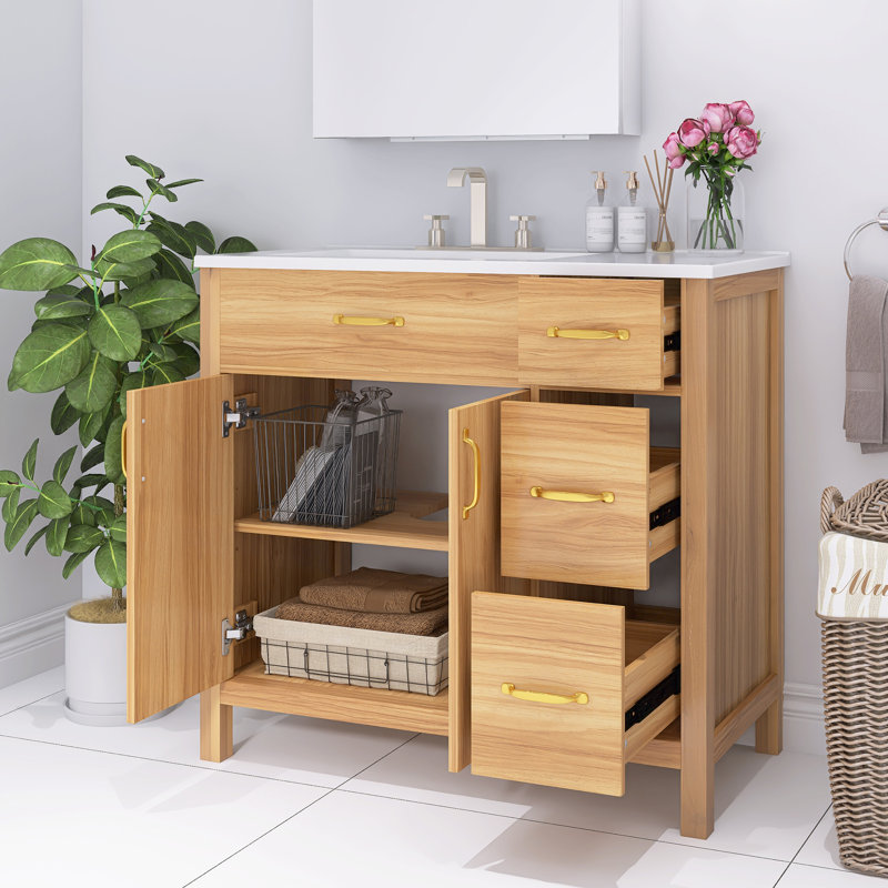 Ensemble de meuble-lavabo moderne autoportant en bois 36 po avec plateau en céramique 36 po