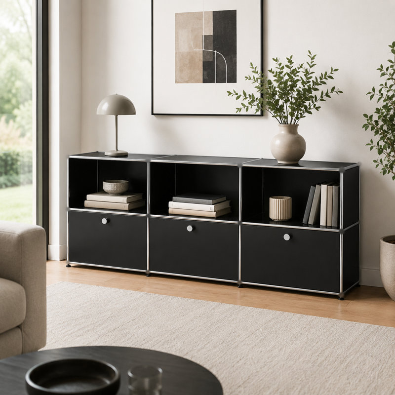 Modular Metal Office Storage Cabinet Drawer Sideboard File Cabinet Dining Cabinet Storage, Black