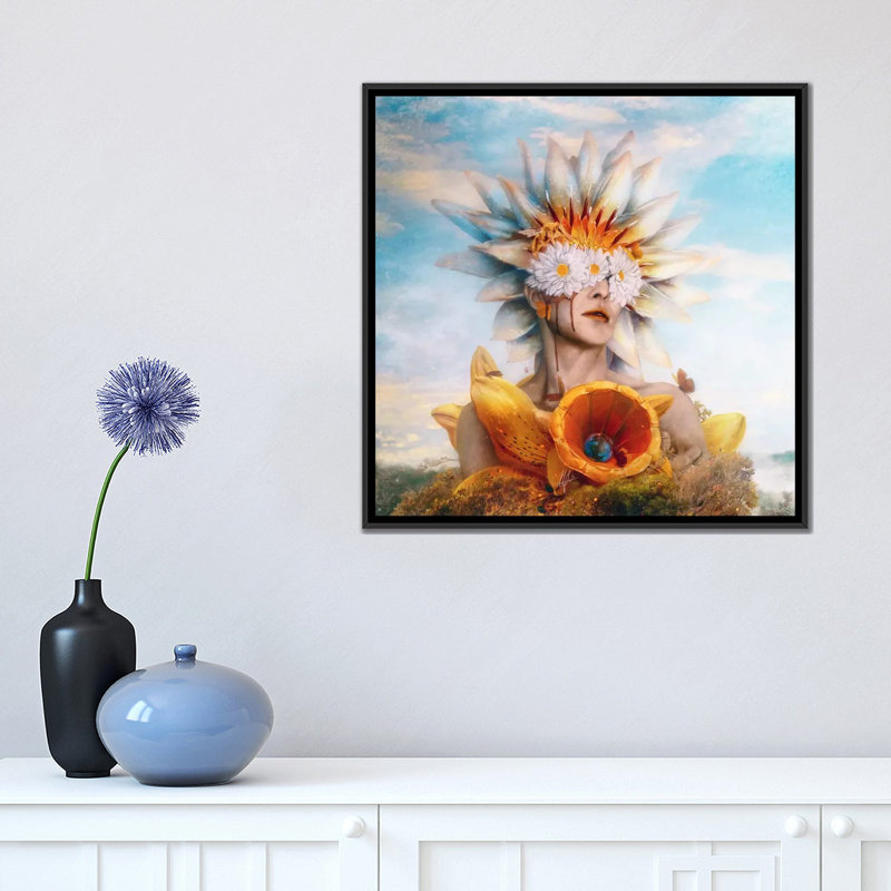 « miel », impression sur toile, H 18 po x l 18 po x P 1,5 po, Toile avec cadre noir, Pas de tapis