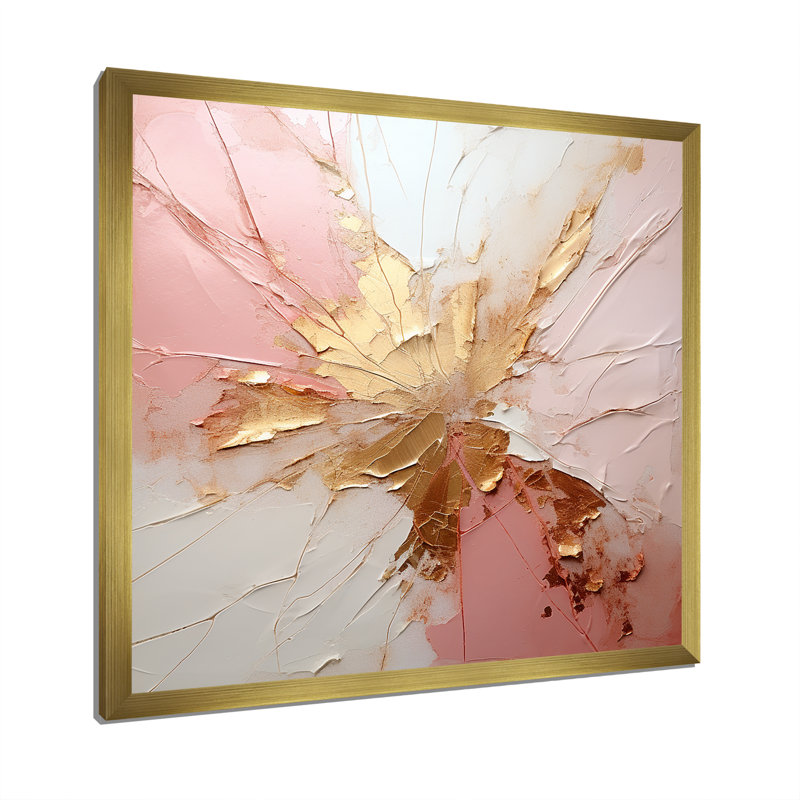 «Gold and Pink Paint Fusion», reproduction d'art encadrée, H 24 po x l 24 po, Cadre doré simple, Doré