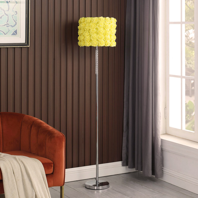 63"In Pink Roses In Bloom Acrylic/Metal Floor Lamp, Yellow