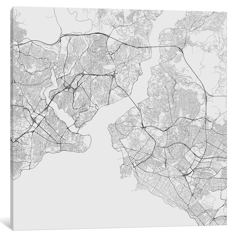 « istanbul routes », impression sur toile tendue encadrée, H 18 po x l 18 po x P 1,5 po, Toile avec cadre noir, Pas de tapis