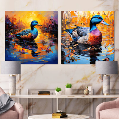 Duck Morning Quack Lake I - Duck Canvas Art Print Set Of 2
