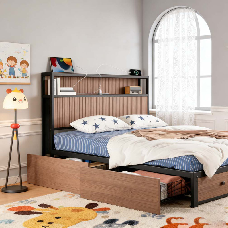 Grande base de lit avec rangement à motif en relief