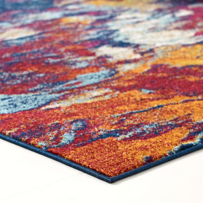 8' x 10' Blue and Orange Abstract Synthetic Area Rug